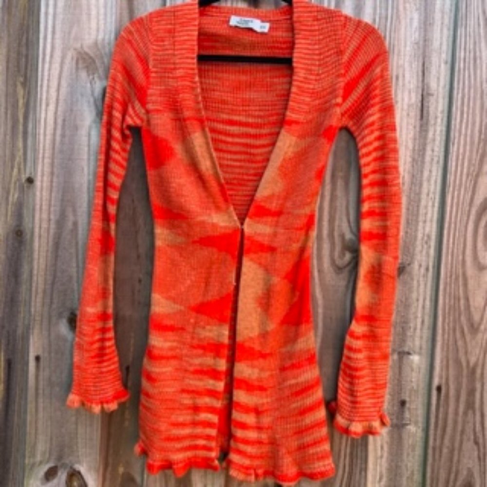 Tiger Mist Long Sleeve Knit Lettuce Trim Top/XS/Orange